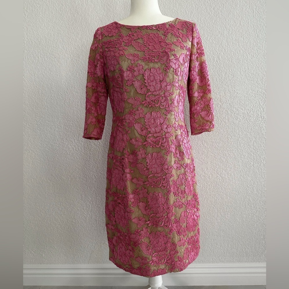 Eliza J Nude and Pink Lace Sheath Cocktail Dress